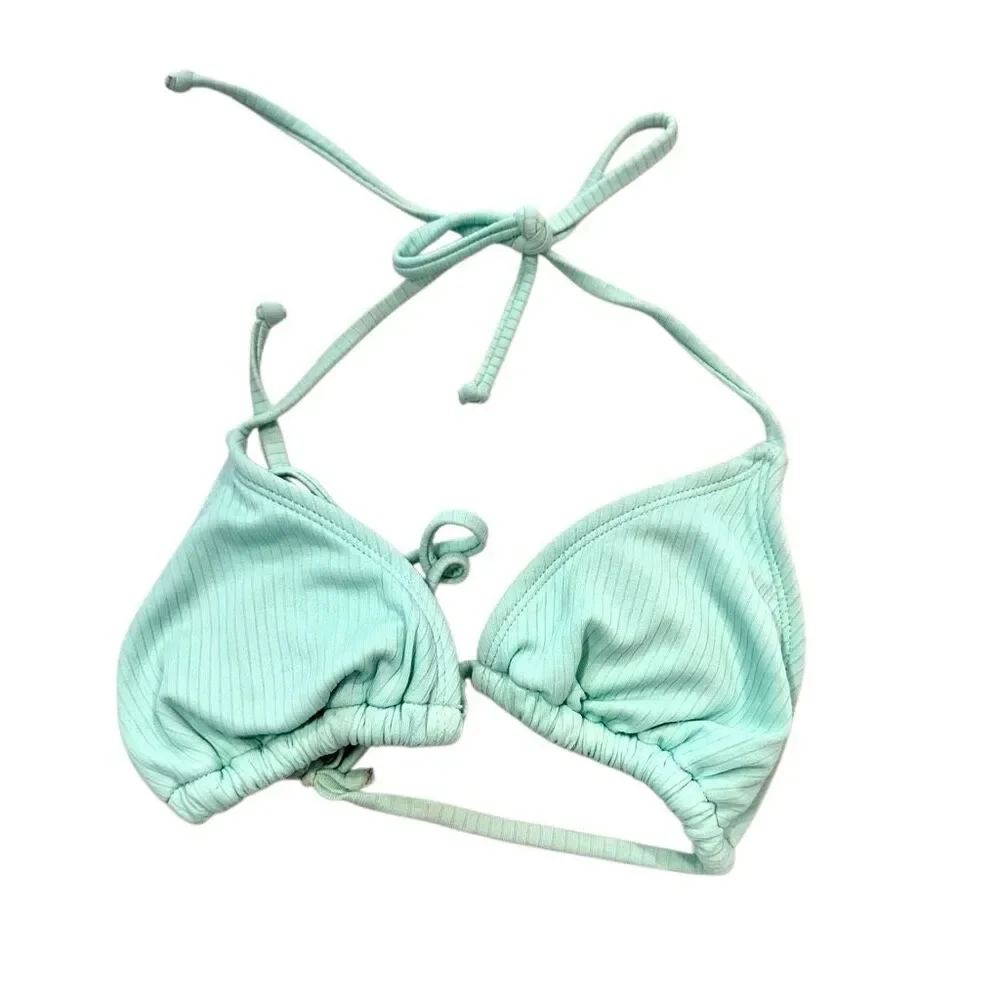 Xhilaration Ribbed Triangle Halter String Mint Swim Bikini Top Small
